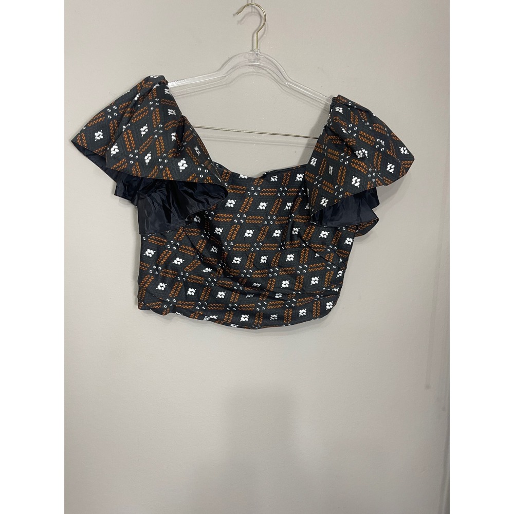 Autumn‎ Adeigbo Jules Top Diamond Print Ruffle Sleeve Crop Top Size 16 NWT - Picture 12 of 13
